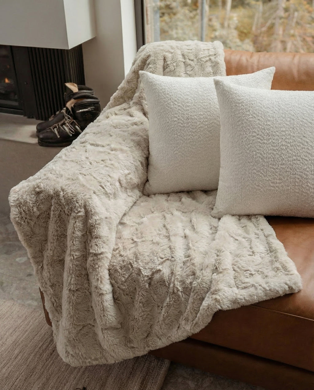 Plaid Douillet Gaufré + 2 Coussins Assortis