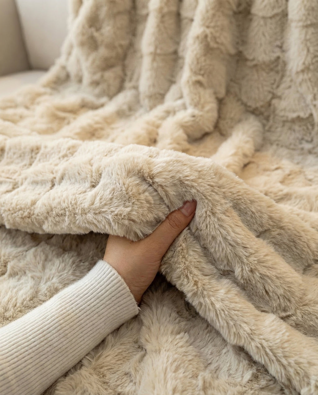 Plaid Douillet Gaufré + 2 Coussins Assortis