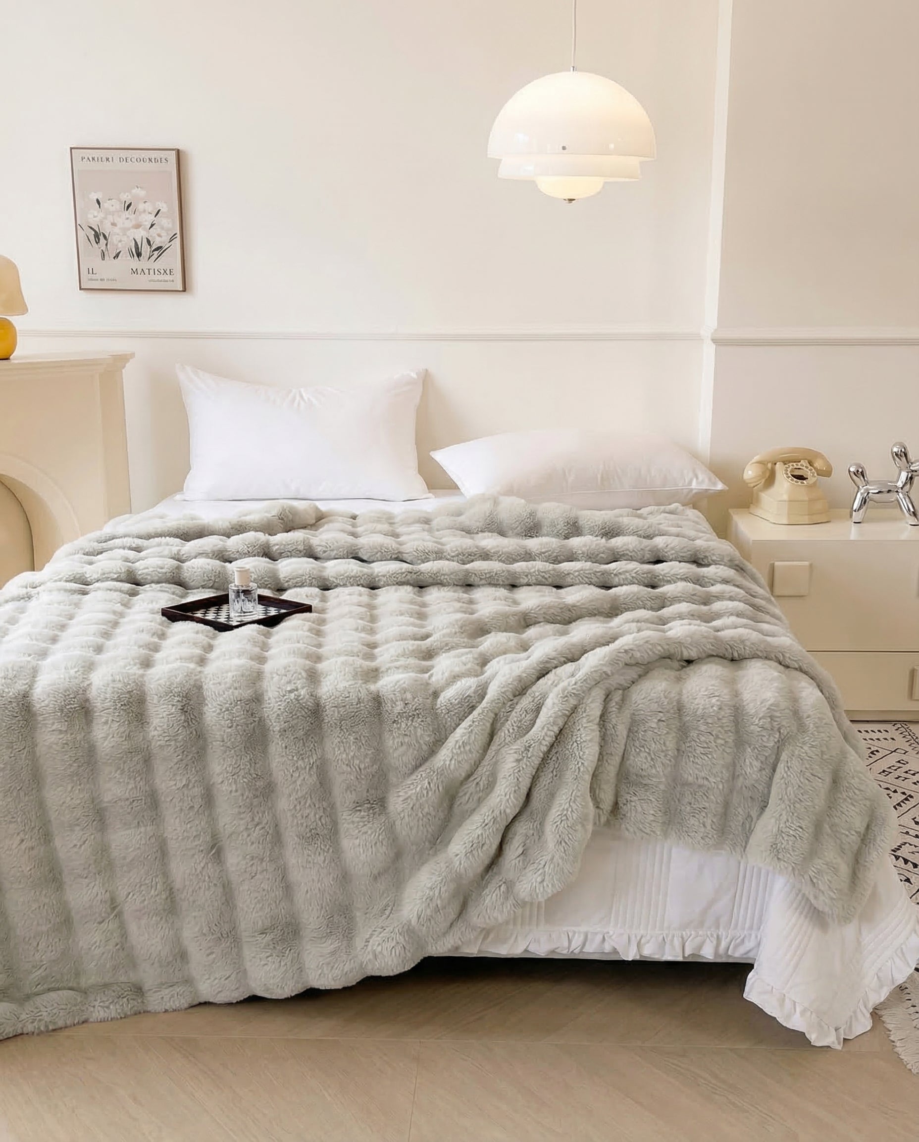 Plaid Douillet Gaufré + 2 Coussins Assortis