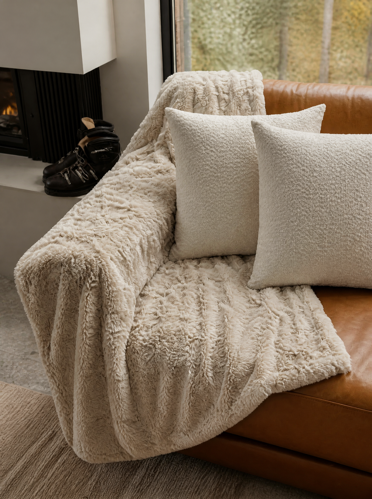 Plaid Douillet Gaufré + 2 Coussins Assortis